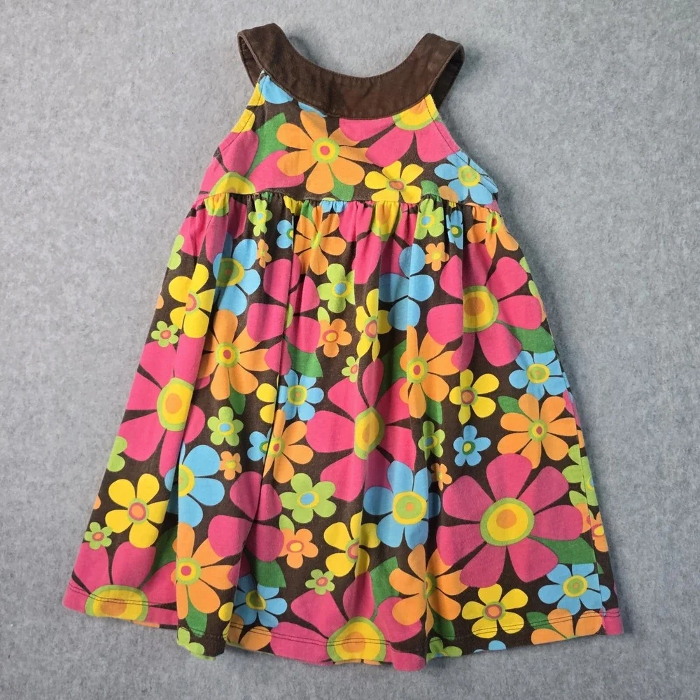 Carters Floral Jumper Dress Girls 4T Brown Pink Blue Retro Kidcore 100%‎ Cotton